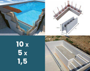 Kit constructie piscina isoblock cu liner 10x5x1,5